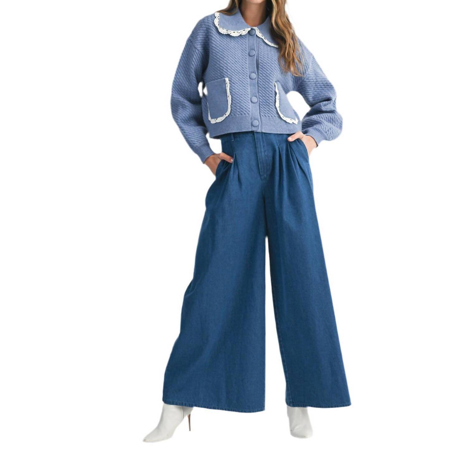 New Mable Wide Leg Denim Pants In Indigo